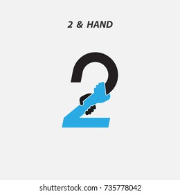Creative 2- Number icon abstract and hands icon design vector template.Business offer,partnership,hope,support or help concept.Vector illustration