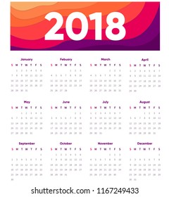 Creative 2018 design calendar on modern background. Portrait oriantation. Vector design template with abstract header. EPS 10