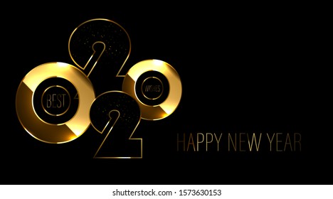 Creative 2020 Happy New Year Banner. Digital Golden CD Design. Vector Illustration
