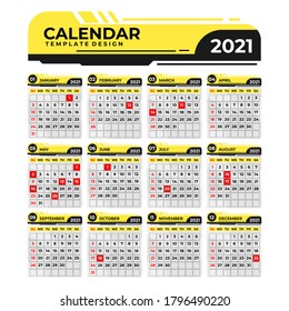 Diseño creativo de plantillas de calendario 2021 en color amarillo para empresas u agencias