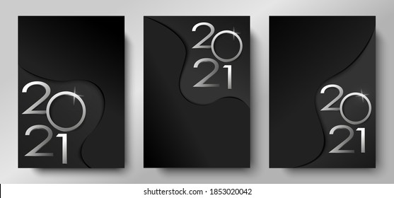 Creativo de afiches de Año Nuevo Feliz 2021. Diseñar plantillas con logotipo 2021 para la celebración y la decoración de temporada. Fondos de moda minimalistas para marca, banner, portada, tarjeta
