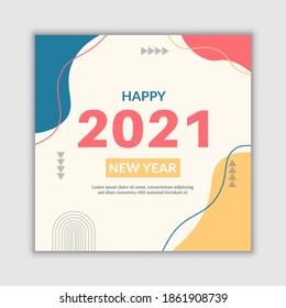 Creative 2021 Happy New Year  Media Post Banner Template Concept. Online Web Banner Design Vector Illustration