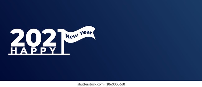Creative 2021 feliz texto de año nuevo con el concepto de ilustración de bandera. Plantilla azul de degradado de banner de 2021.  Plantilla de diseño Cartel de tipografía de celebración, banner o tarjeta de saludo. Ilustración vectorial
