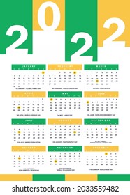 Creativa idea de diseño de calendario 2022. Fácil de editar con archivo vectorial. Puede usar para su contenido creativo. Especialmente para tu calendario de pared del próximo año.