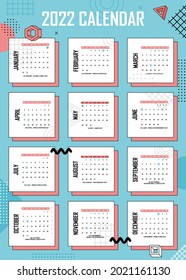 Creative 2022 calendar design with memphis style. Easy to edit with vector file. Can use for your creative content. Especially for your nex year wall calendar.