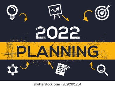 Kreatives (Planung 2022) Design, Buchstaben und Symbole, Vektorgrafik.