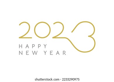 Creative 2023 Happy New Year logo in Heart shape design. Handmade icon for wish of love, health and care for Christmas and New Year greetings.