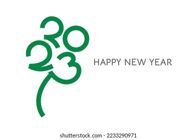 Creative 2023 New Year handmade icon shaped to Four leaf clover design. Wish of good Luck for Christmas and Happy New Year greetings.