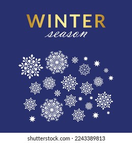 Creative 2023 Vector illustration. Flat winter landscape. Simple snowy backgrounds. Snowdrifts. Snowfall. Clear blue sky. Blizzard. Snowy weather. Winter season. Panoramic wallpapers.