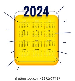 creative 2024 event planner calendar template in white and yellow color vector