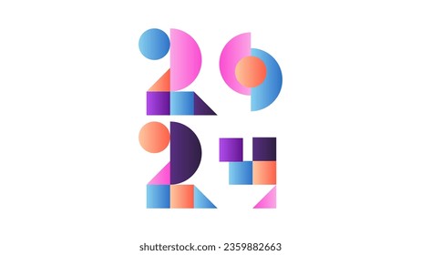 Creative 2024 Geometric Number For New Year Colorful Gradient Design Isolated on White Background