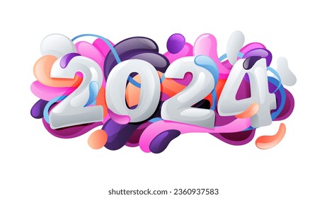 Creative 2024 Geometric Number For New Year Colorful Gradient Design Isolated on White Background