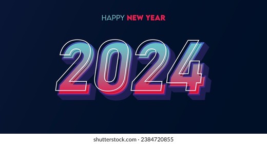Creative 2024 happy new year celebration greeting card and social media post or banner design template in neon light style or technology concept. Vector Illustration.
