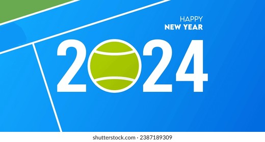 Creative 2024 Fest Grußkarte und Social Media Post oder Banner Design Vorlage in Tennis oder Sport Konzept. Vektorgrafik.