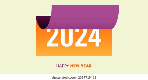 Creativo 2024 feliz celebración de año nuevo tarjeta de saludo y publicación en medios sociales o plantilla de diseño de banner en estilo de cáscara de página. Ilustración vectorial.