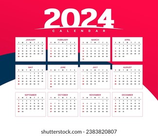 plantilla de calendario creativo de pared de oficina 2024 para vector de área de trabajo