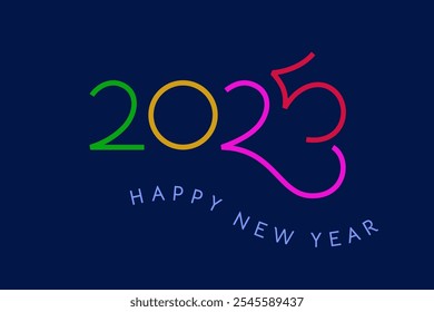 Creative 2025 Happy New Year logo with Heart shape design. Handmade icon for wish of love, health and care for Christmas and New Year greetings.