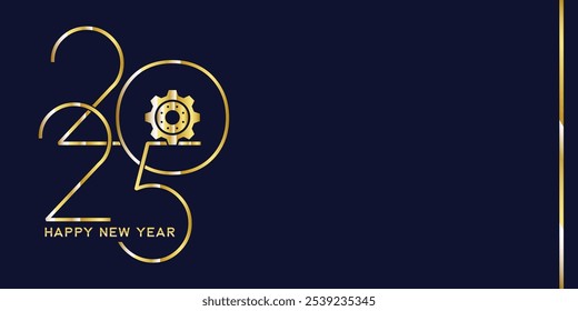 Creative 2025 New Year design template with cogwheel. Vector illustration on a construction, engineering and maintenance theme.