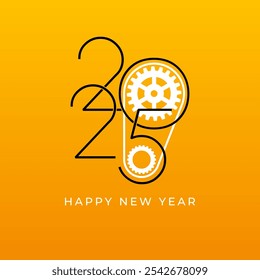Creative 2025 New Year design template with cogwheels. Vector illustration on a construction, engineering and maintenance theme.