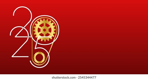 Creative 2025 New Year design template with cogwheels. Vector illustration on a construction, engineering and maintenance theme.