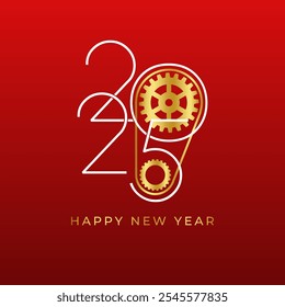 Creative 2025 New Year design template with cogwheels. Vector illustration on a construction, engineering and maintenance theme.