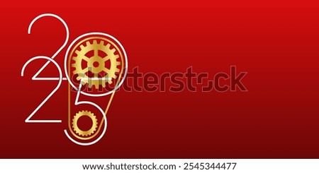 Creative 2025 New Year design template with cogwheels. Vector illustration on a construction, engineering and maintenance theme.