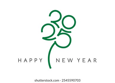 Creative 2025 New Year Logo shaped to Four leaf clover design. Wish of good Luck for Christmas and Happy New Year greetings.