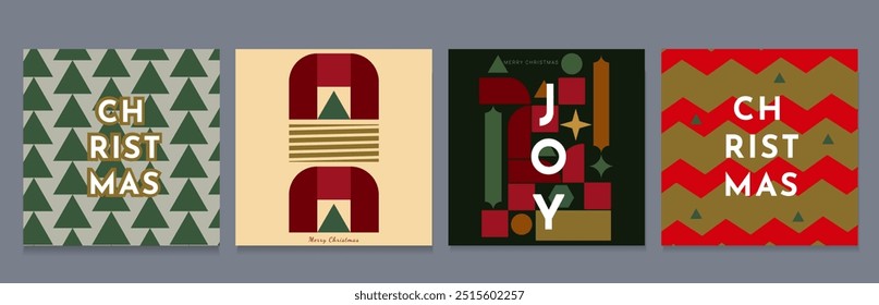 Creative 2025 Set for Merry Christmas and Happy New Year. Abstract 3D Patterns for Advertising, Web, Social Media, Posters, Banners,  Covers. Modern Geometric Design in Vector Illustration.