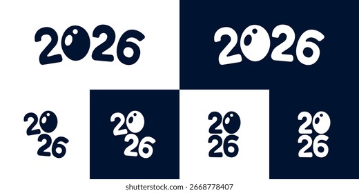 Creative 2026 Kalender-Logo-Set mit abstrakter Typografie und dekorativem Stil. Festliches chinesisches Neujahrsdesign für Grußkarte, Feiertagseinladung, Partybanner oder Festplakat.