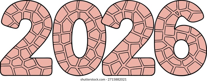 Diseño creativo de 2026 elaborado a partir de fragmentos de terrazo lisos dispuestos sobre fondo blanco, concepto abstracto moderno, textura geométrica, obras de arte decorativas numerales para celebraciones modernas.