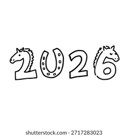 Creative "2026" Design Featuring Horse Faces and Horseshoe for Year of the Horse