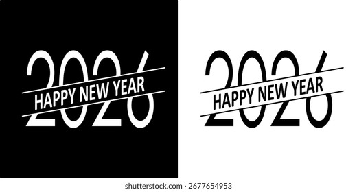 Creative 2026 Happy New Year logo design with modern typography and festive elements. Perfect for greeting cards, celebration banners, invitations, and holiday branding projects.