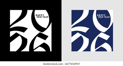 Criativo 2026 Feliz Ano Novo logotipo design com tipografia moderna e elementos festivos. Perfeito para cartões de saudação, banners de celebração, convites e projetos de marca de feriado.