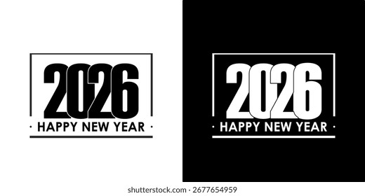 Diseño creativo del logotipo de Feliz Año Nuevo 2026 con tipografía moderna y Elementos festivos. Perfecto para tarjetas de felicitación, Anuncios de celebración, invitaciones y proyectos de marca navideña.