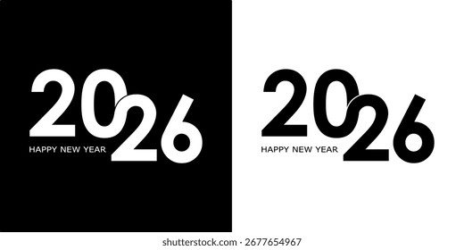 Creative 2026 Happy New Year logo design with modern typography and festive elements. Perfect for greeting cards, celebration banners, invitations, and holiday branding projects.