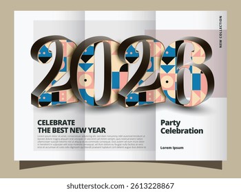 Creative 2026 New Year Design for Celebration and Party Invitations Featuring Geometric Shapes and Modern Typography is ideal for Holiday Greetings