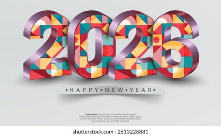 Creative 2026 New Year Design Featuring Geometric Shapes and Metallic Letters Wishing Happiness for the Coming Year The background is clean and light