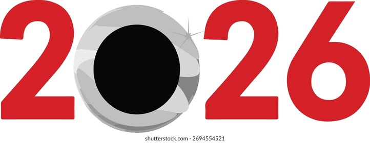 Kreatives Neujahrsdesign 2026 mit moderner roter Typografie und Silber-Null-Illustration