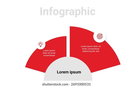 Diagrama empresarial creativo de 2 pasos con iconos planos, perfecto para presentaciones, Planes de marketing y Plantillas de visualización de estrategia de proyecto