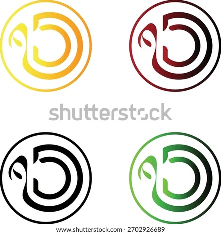 A creative 2x2 grid of circular logos combining the elegant silhouette of a flamingo with the letter D.