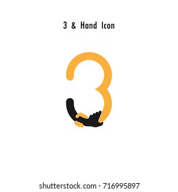 Creative 3- Number icon abstract and hands icon design vector template.Business offer,partnership,hope,support or help concept.Corporate business and industrial logotype symbol.Vector illustration