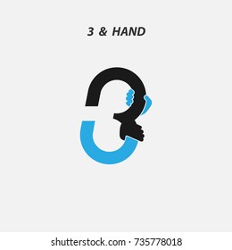 Creative 3- Number icon abstract and hands icon design vector template.Business offer,partnership,hope,support or help concept.Vector illustration