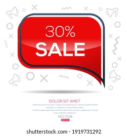 Texto creativo (30% de venta) escrito en burbuja de voz, ilustración vectorial.
