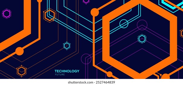 Creative 3D Background in Abstract Futurism Technology. Hi-Tech Network Pattern for Social Media, Mobile Apps, Cards, Invitations, Banners. Tech Hexagon Cyberspace System in Vector Illustration.