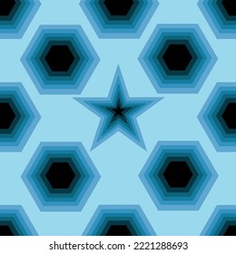 Creative 3d background with cells in the form of honeycombs and star. Hexagon seamless background. Design print for wallpaper and bed linen. Polygon. Geometric backdrop.
