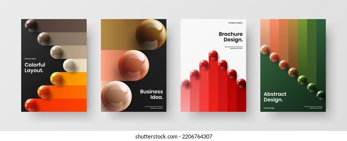 Creative 3D Balls Banner Template Set. Bright Catalog Cover Vector Design Layout Bundle.