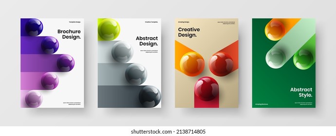 Creative 3D balls booklet illustration set. Multicolored journal cover design vector layout collection.