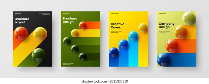 Conjunto de plantillas de identidad de empresa de bolas 3D creativas. Folleto colorido Diseño A4 Composición de ilustración vectorial.