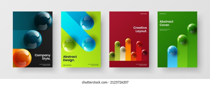 Creative 3D balls corporate brochure concept bundle. Simple company cover vector design template set.
