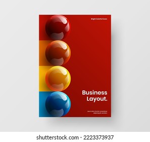 Creative 3D balls corporate brochure template. Unique journal cover vector design illustration.